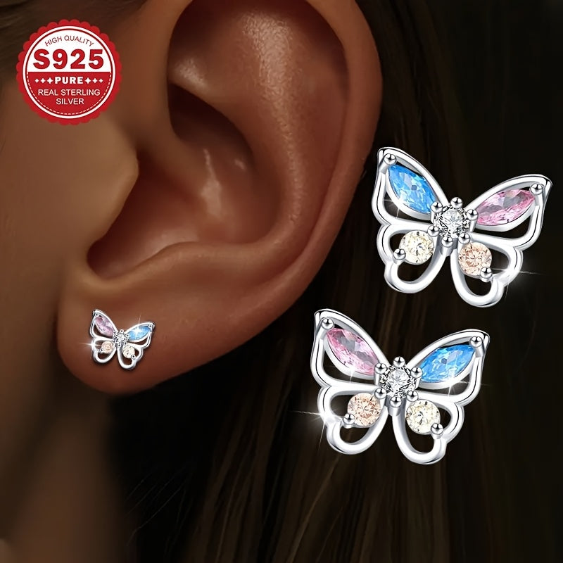 S925 Pure Silver Colorful Luxury Butterfly Earrings