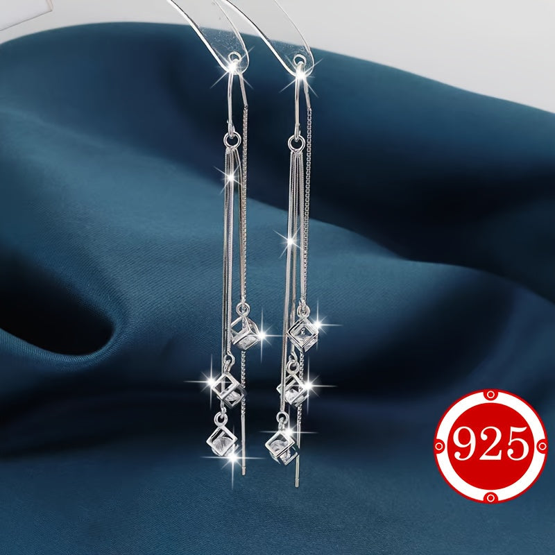 925 Sterling Silver Tassel Earrings with Cubic Zirconia