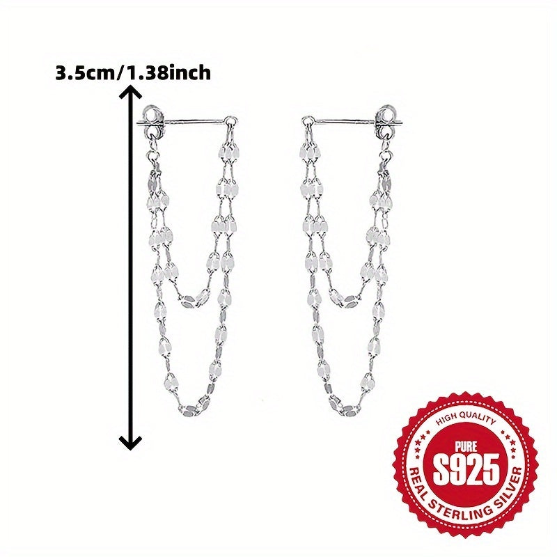 S925 Silver Double-Layer Edge Chain Earrings