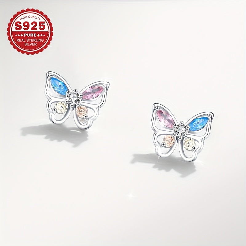 S925 Pure Silver Colorful Luxury Butterfly Earrings