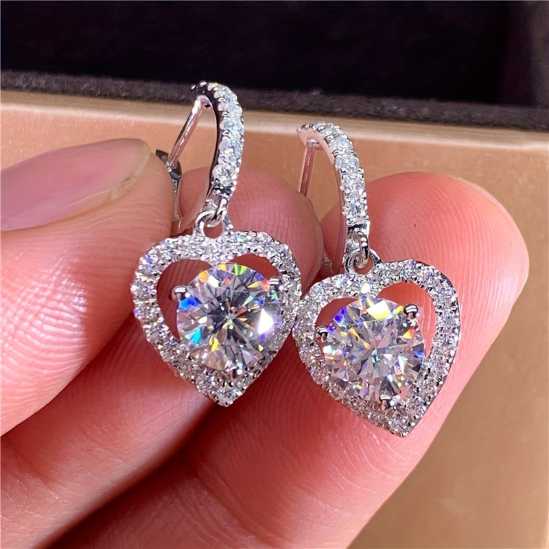 Heart-shaped earrings made of 925 sterling silver with zircon