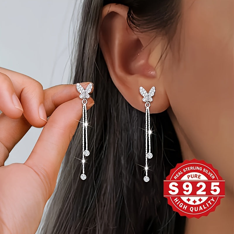 Luxurious 925 silver earrings with butterfly